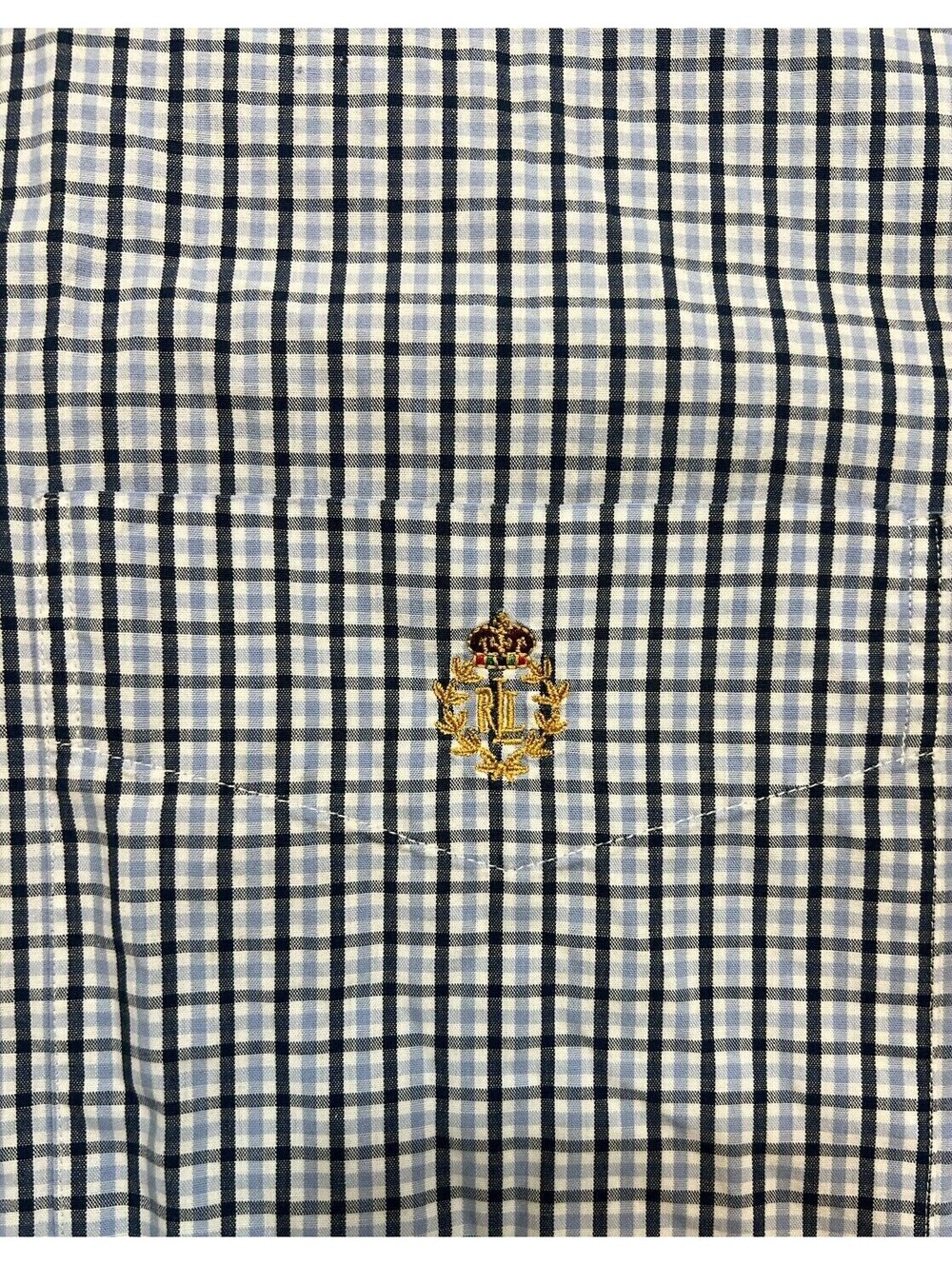 Ralph Lauren Dress Shirt Men’s XL Button Down Checkered Short Sleeve Gold Crown